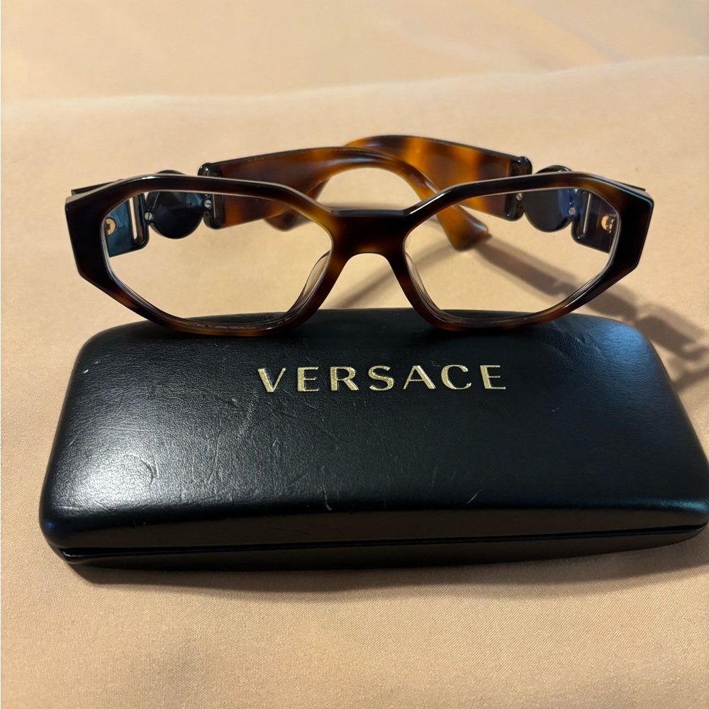 Versace Brown Tortoiseshell Glasses with Ornate Temples